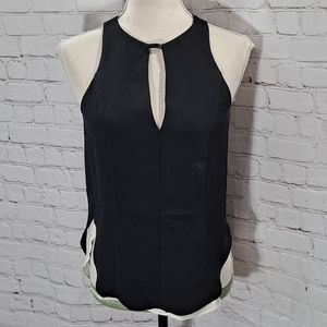 Rag & Bone Black Silk Keyhole Leather Trim Tank